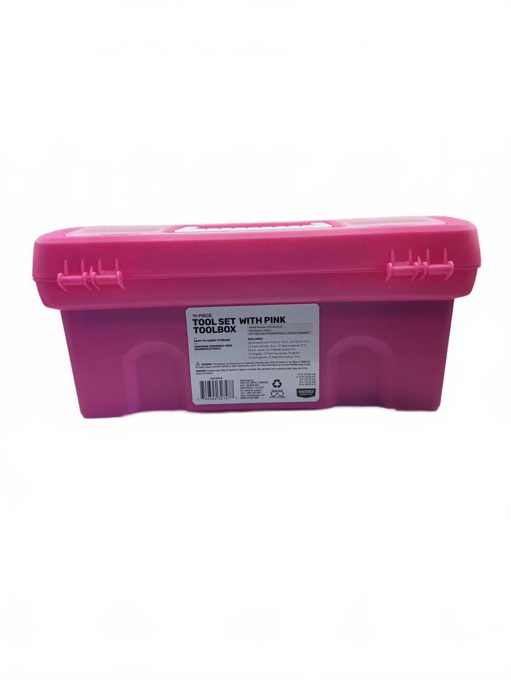 Pink Plastic Toolbox with Compartments and Handle - Picture 3 of 8